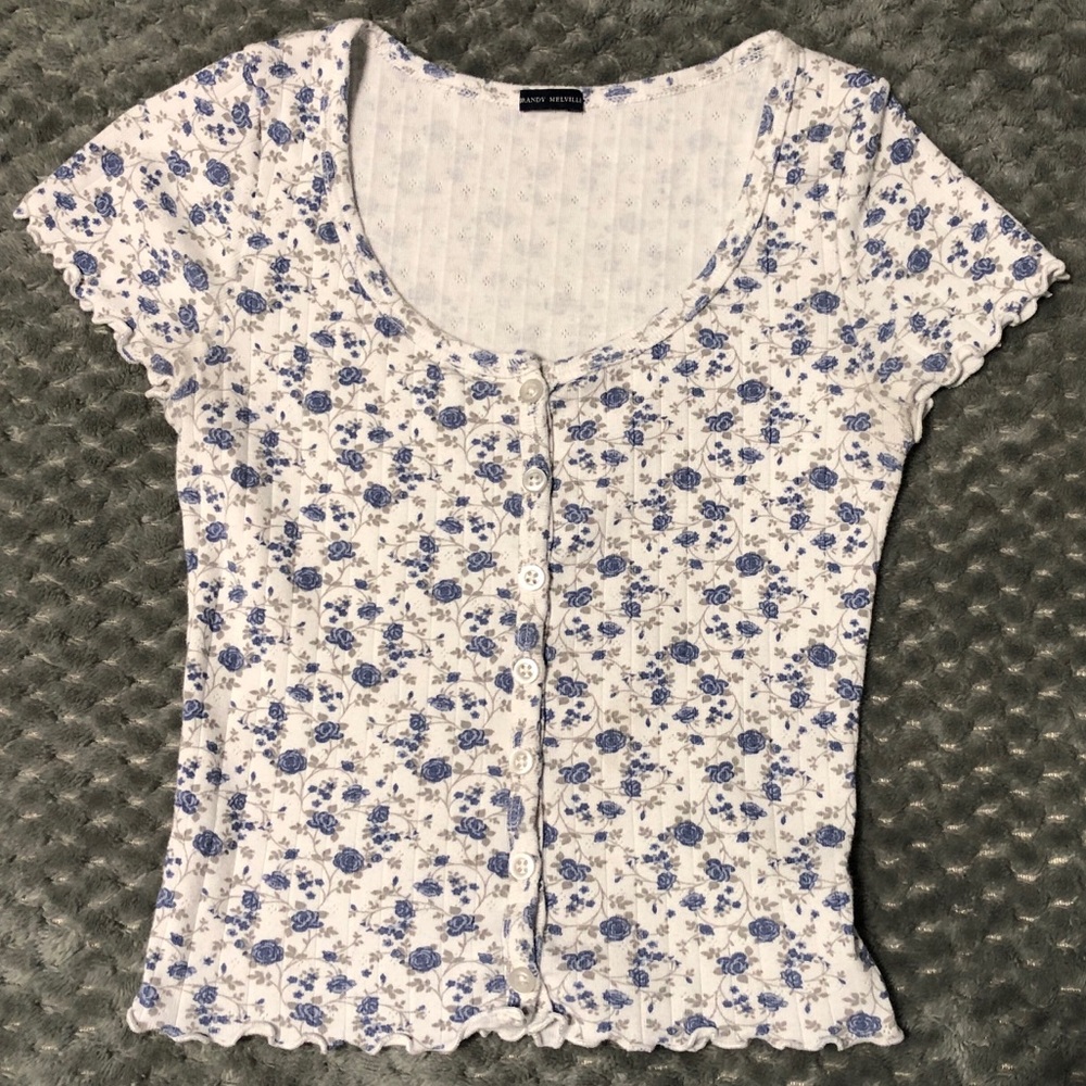 Brandy Melville Blue Rose Zelly Ruffle Top